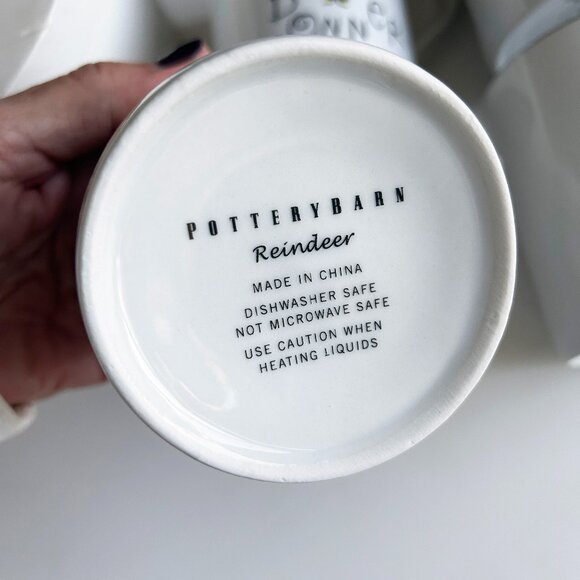 Pottery Barn Reindeer Mugs Comet Donner Blitzen Cupid Box Christmas Set Of 4 - Picture 2 of 6